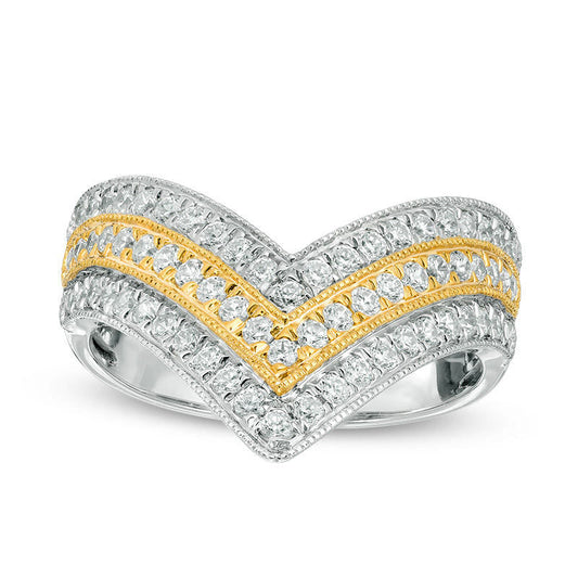 0.75 CT. T.W. Natural Diamond Triple Row Chevron Band in Solid 14K Two-Tone Gold