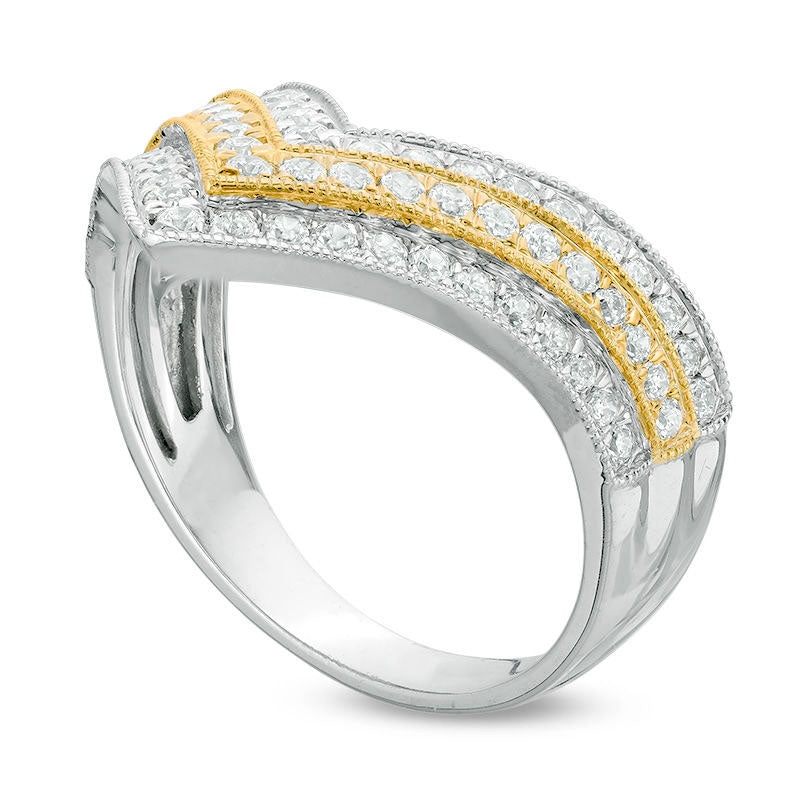 0.75 CT. T.W. Natural Diamond Triple Row Chevron Band in Solid 14K Two-Tone Gold