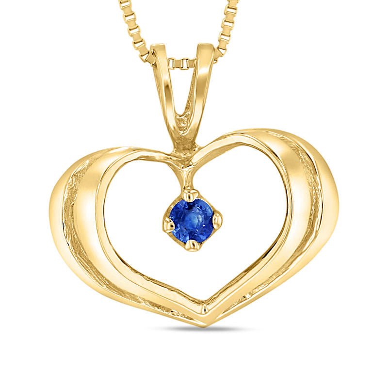 Blue Sapphire Solitaire Heart Pendant in 14K Gold