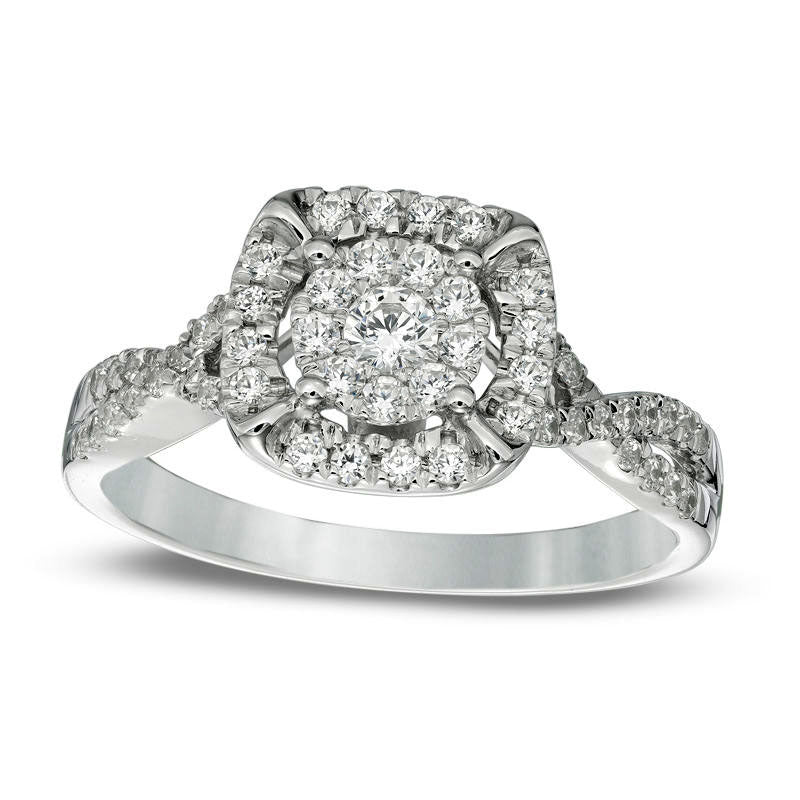 0.50 CT. T.W. Composite Natural Diamond Square Frame Twist Shank Engagement Ring in Solid 14K White Gold