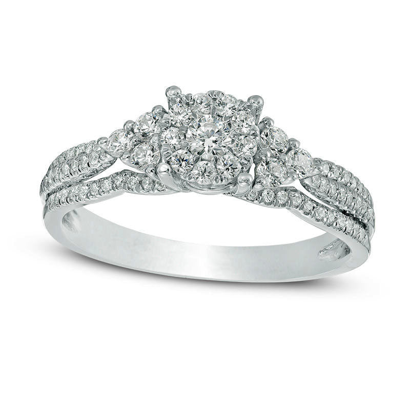 0.50 CT. T.W. Composite Natural Diamond with Tri-Sides Engagement Ring in Solid 14K White Gold