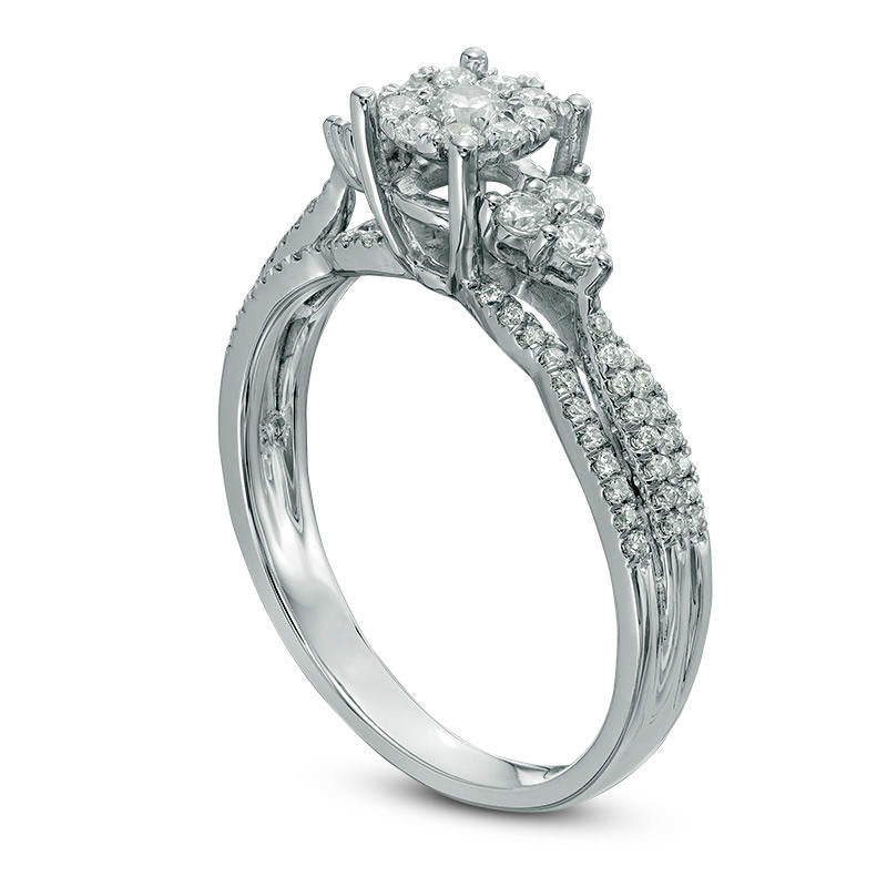 0.50 CT. T.W. Composite Natural Diamond with Tri-Sides Engagement Ring in Solid 14K White Gold