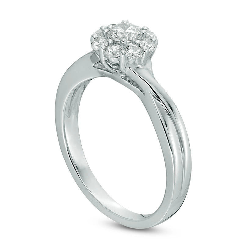 0.50 CT. T.W. Natural Diamond Frame Twist Shank Engagement Ring in Solid 14K White Gold