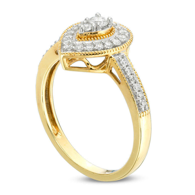 0.33 CT. T.W. Natural Diamond Teardrop-Shaped Frame Antique Vintage-Style Engagement Ring in Solid 10K Yellow Gold