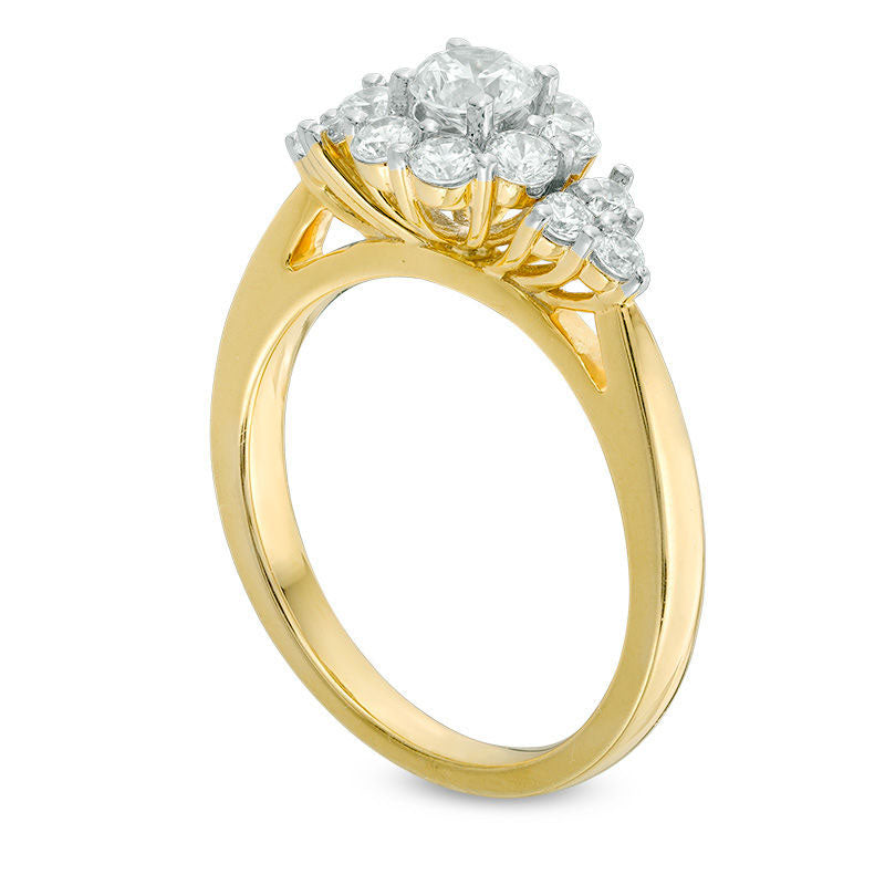 1.0 CT. T.W. Natural Diamond Flower Frame with Tri-Sides Engagement Ring in Solid 14K Gold