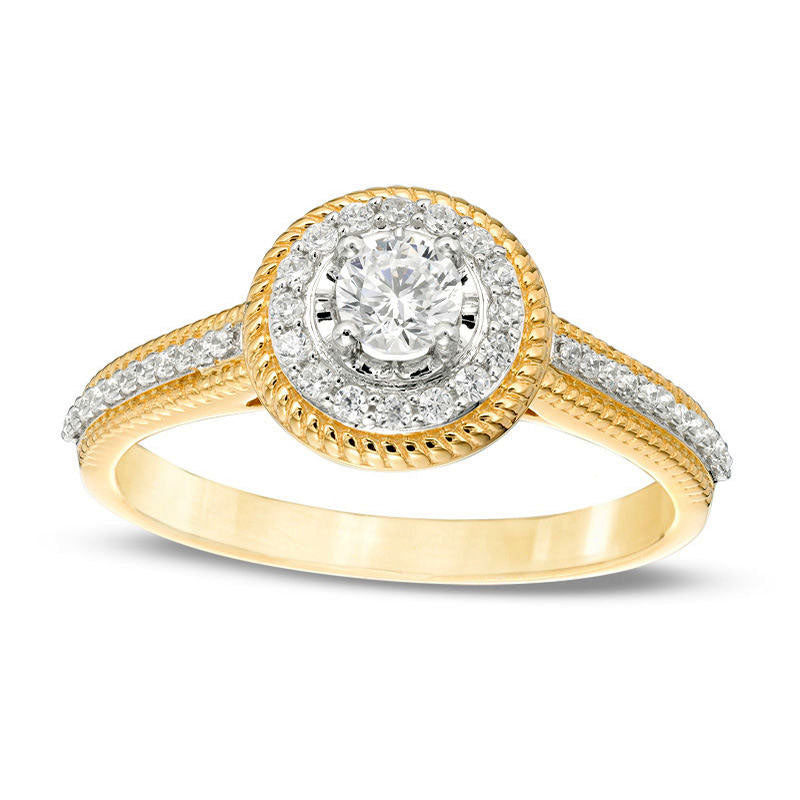 0.38 CT. T.W. Natural Diamond Frame Antique Vintage-Style Engagement Ring in Solid 14K Gold