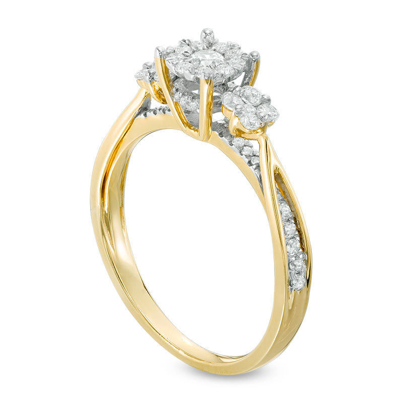 0.50 CT. T.W. Composite Natural Diamond Three Stone Engagement Ring in Solid 14K Gold