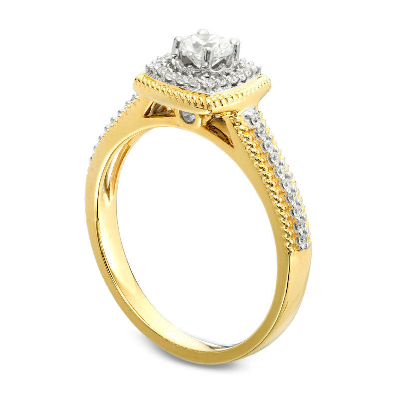 0.38 CT. T.W. Natural Diamond Cushion Frame Antique Vintage-Style Engagement Ring in Solid 14K Gold