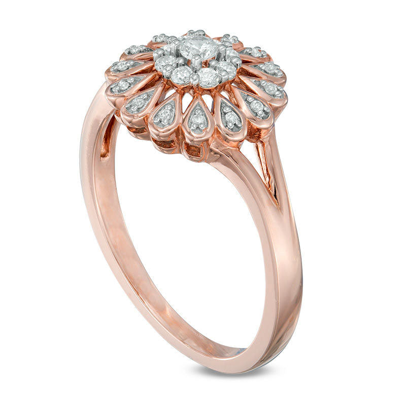 0.20 CT. T.W. Natural Diamond Composite Flower Ring in Solid 10K Rose Gold