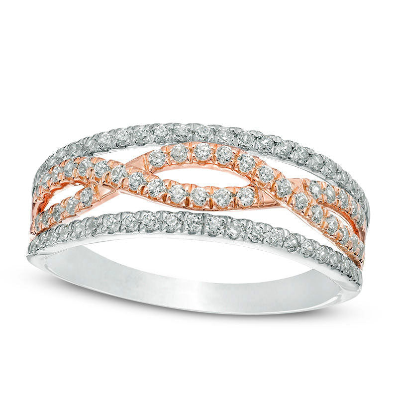 0.50 CT. T.W Natural Diamond Twist Band in Solid 10K Two-Tone Gold