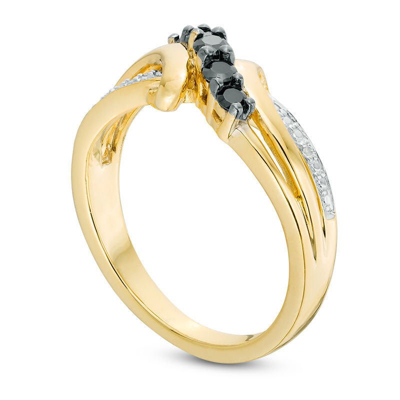 0.25 CT. T.W. Enhanced Black and White Natural Diamond Five Stone Bypass Ring in Solid 10K Yellow Gold