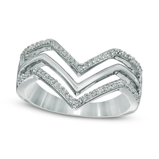 0.20 CT. T.W. Natural Diamond Triple Row Chevron Band in Sterling Silver