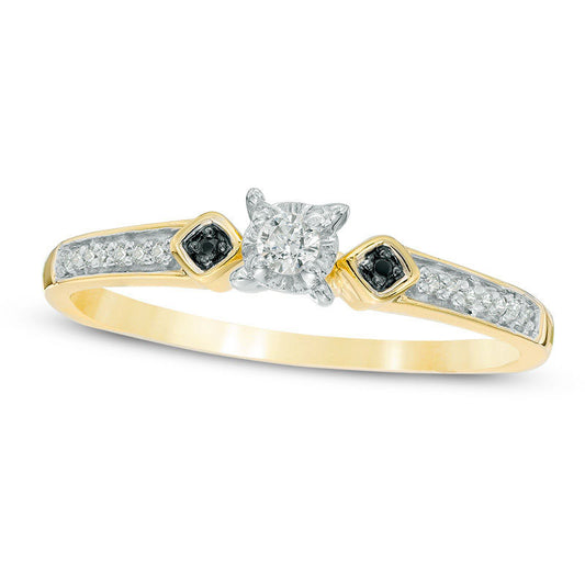 0.10 CT. T.W. Enhanced Black and White Natural Diamond Collar Promise Ring in Solid 10K Yellow Gold