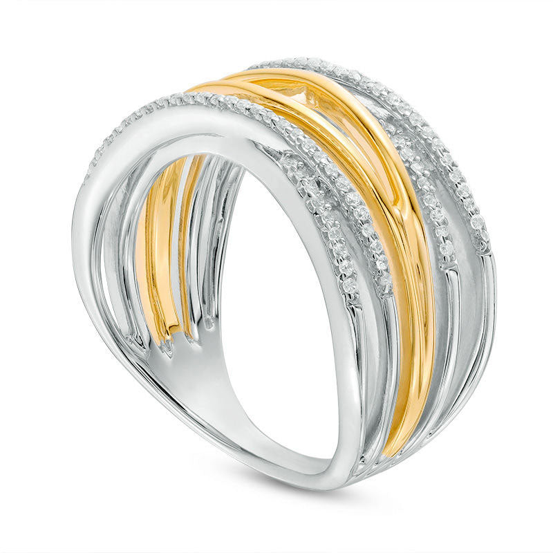 0.20 CT. T.W. Natural Diamond Layered Crossover Ring in Sterling Silver and Solid 10K Yellow Gold