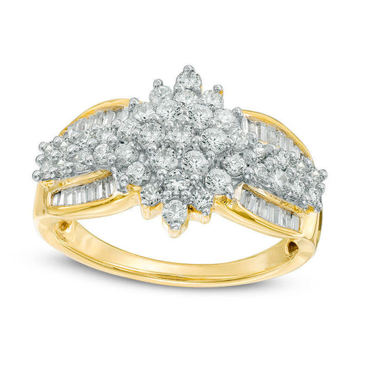 1.0 CT. T.W. Composite Natural Diamond Marquise Multi-Row Engagement Ring in Solid 10K Yellow Gold