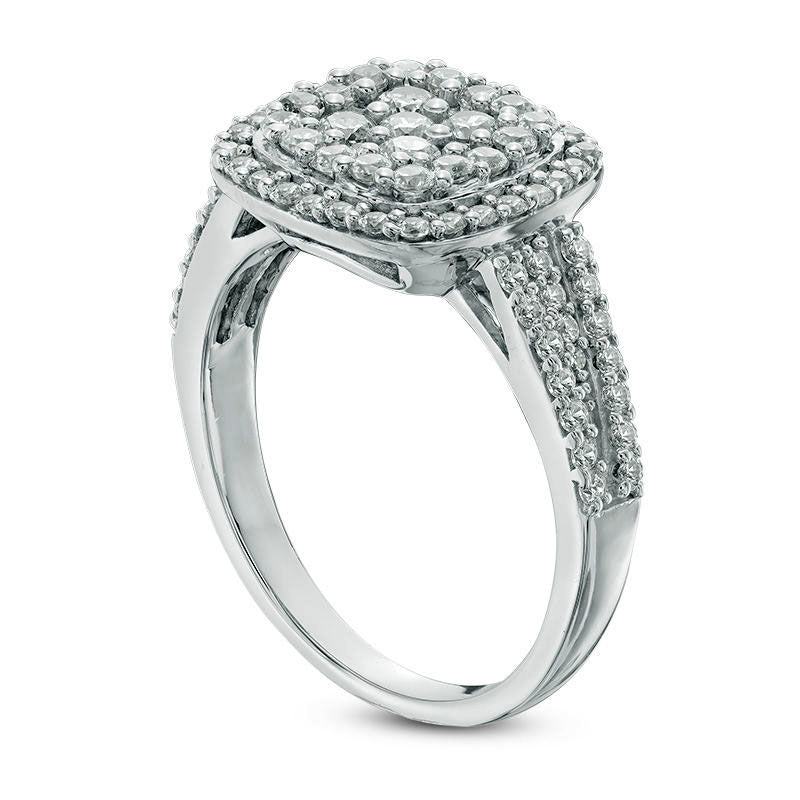 1.0 CT. T.W. Composite Natural Diamond Cushion Frame Engagement Ring in Solid 10K White Gold