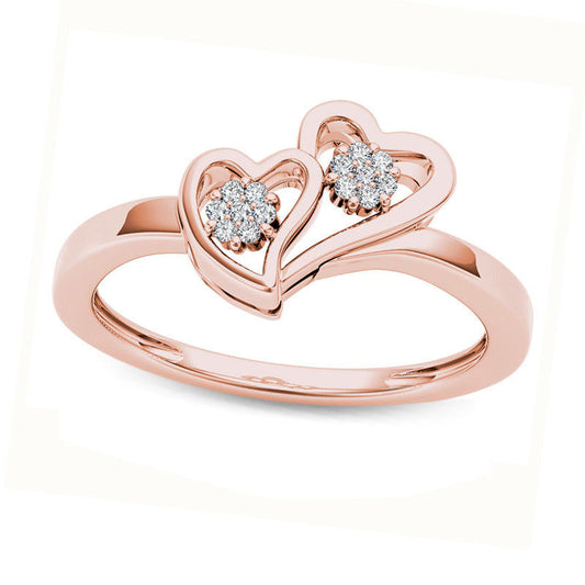 0.05 CT. T.W. Natural Diamond Double Heart Ring in Solid 10K Rose Gold