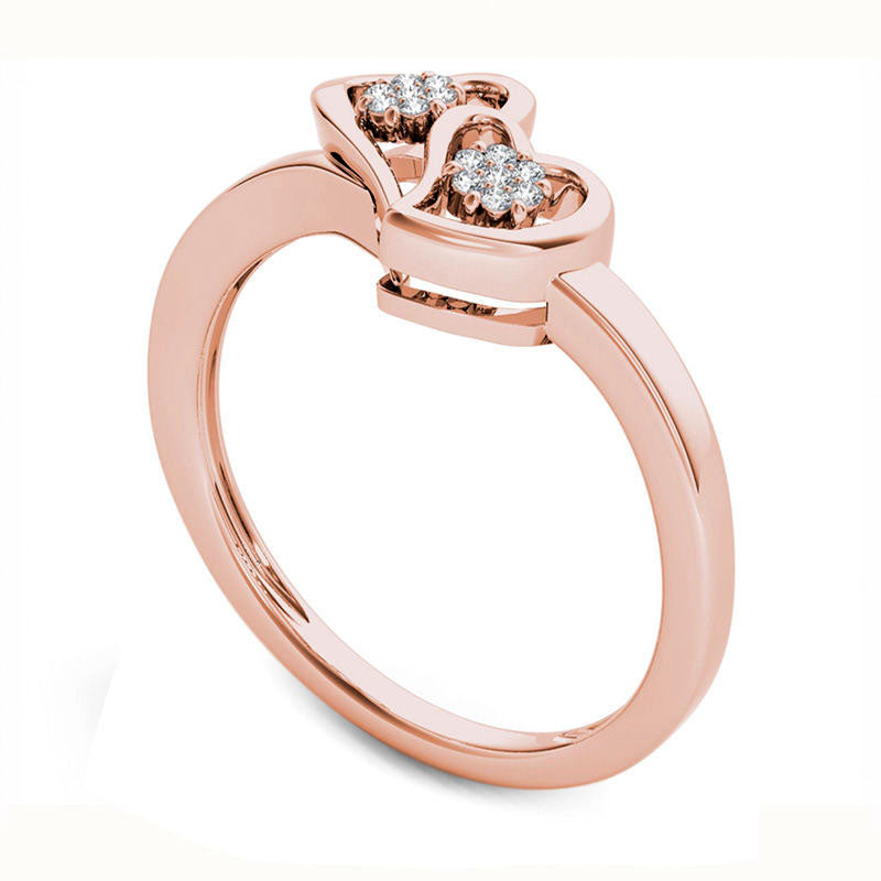 0.05 CT. T.W. Natural Diamond Double Heart Ring in Solid 10K Rose Gold