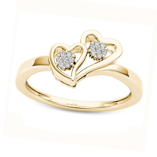 0.05 CT. T.W. Natural Diamond Double Heart Ring in Solid 10K Yellow Gold