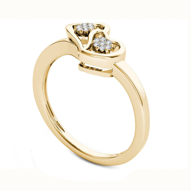 0.05 CT. T.W. Natural Diamond Double Heart Ring in Solid 10K Yellow Gold