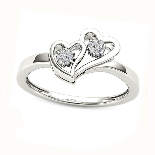 0.05 CT. T.W. Natural Diamond Double Heart Ring in Solid 10K White Gold