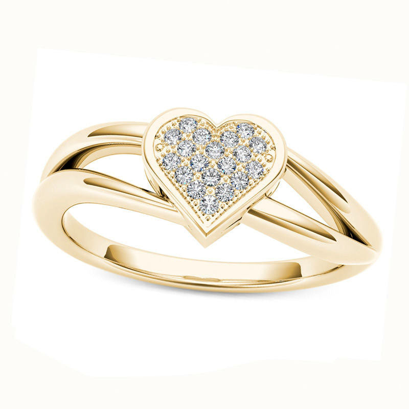 0.05 CT. T.W. Natural Diamond Heart Promise Ring in Solid 10K Yellow Gold