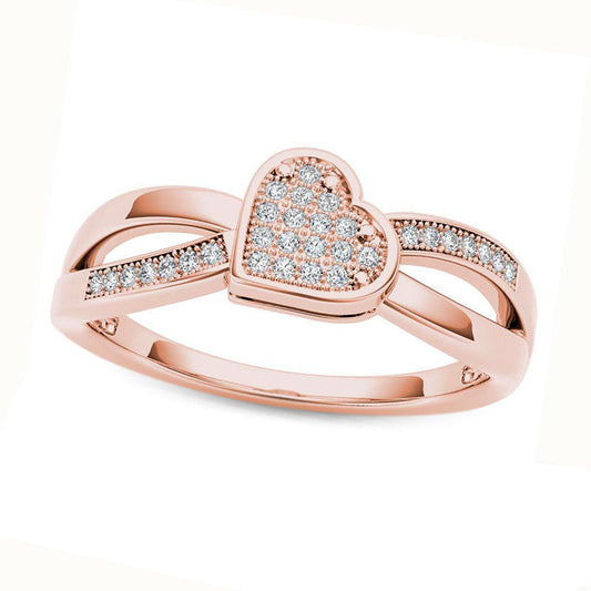 0.10 CT. T.W. Composite Natural Diamond Tilted Heart Split Shank Ring in Solid 10K Rose Gold