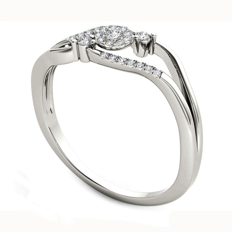 0.10 CT. T.W. Composite Natural Diamond Flower Bypass Promise Ring in Solid 10K White Gold