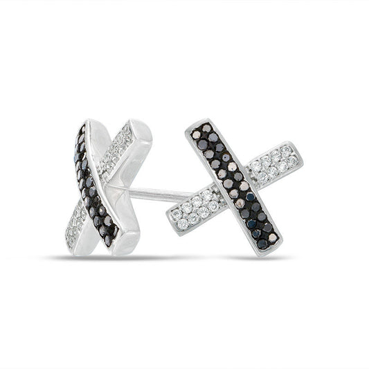 0.25 CT. T.W. Enhanced Black and White Diamond "X" Stud Earrings in 10K White Gold