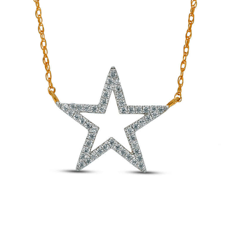 0.1 CT. T.W. Natural Diamond Star Outline Necklace in 10K Yellow Gold