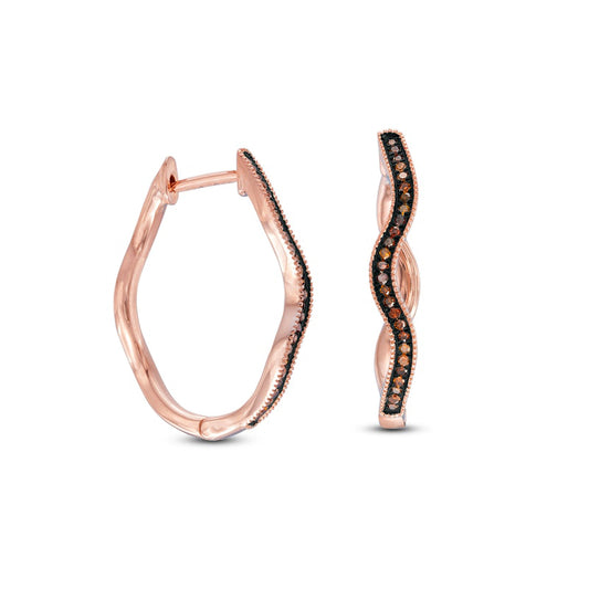 0.13 CT. T.W. Enhanced Cognac Diamond Wave Hoop Earrings in 10K Rose Gold