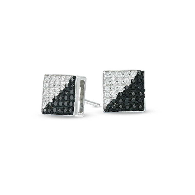 0.33 CT. T.W. Enhanced Black and White Diamond Square Stud Earrings in 10K White Gold