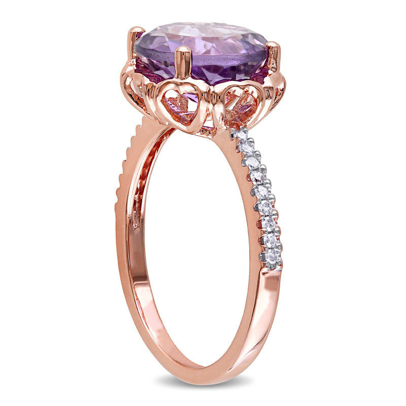 10.0mm Amethyst and 0.10 CT. T.W. Natural Diamond Heart Cutout Frame Ring in Solid 10K Rose Gold