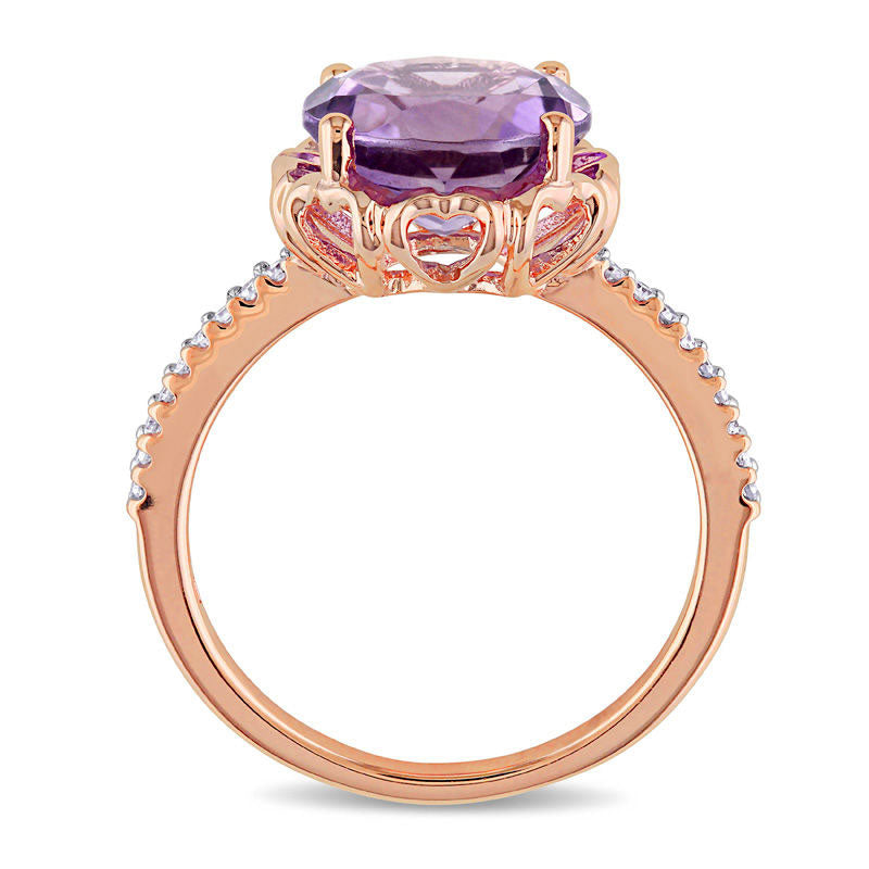 10.0mm Amethyst and 0.10 CT. T.W. Natural Diamond Heart Cutout Frame Ring in Solid 10K Rose Gold