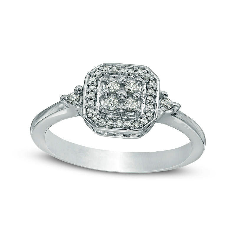 0.10 CT. T.W. Quad Natural Diamond Octagonal Frame Promise Ring in Sterling Silver