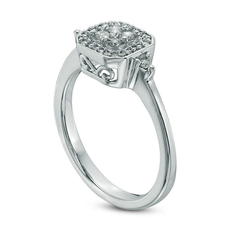 0.10 CT. T.W. Quad Natural Diamond Octagonal Frame Promise Ring in Sterling Silver