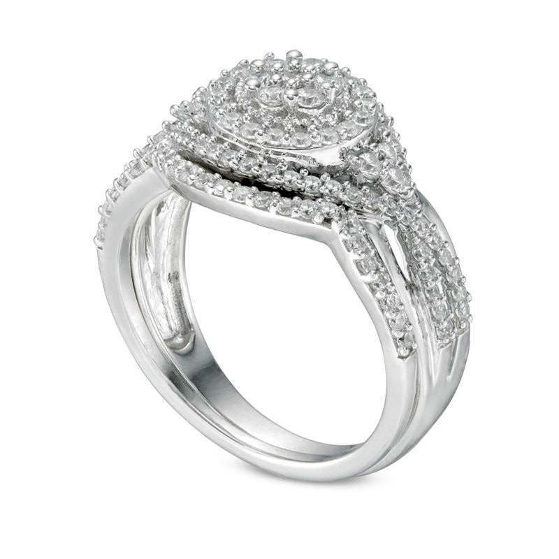 0.75 CT. T.W. Composite Natural Diamond Frame with Tri-Sides Twist Bridal Engagement Ring Set in Solid 10K White Gold