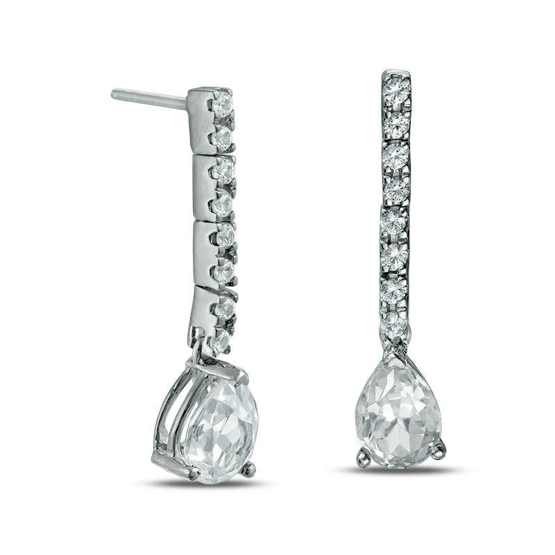 Pear-Shaped Lab-Created White Sapphire Dangle Drop Earrings in 10K White Gold