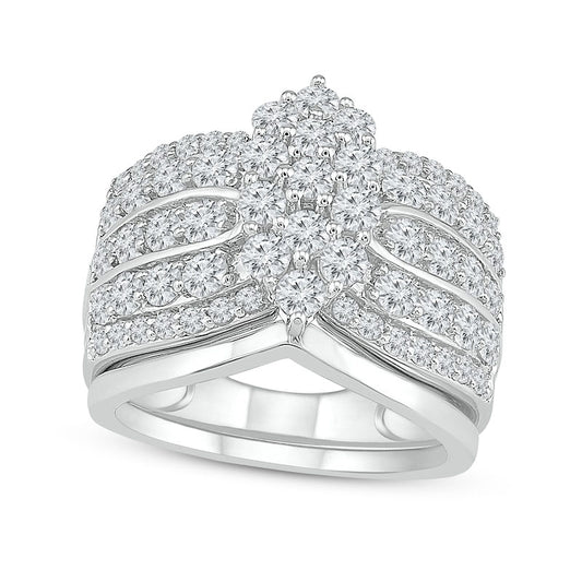 Lab-Created White Sapphire Marquise Composite Multi-Row Ring in Solid 10K White Gold