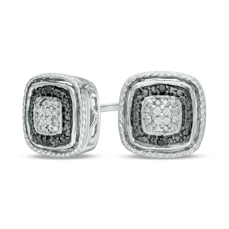 Enhanced Black and White Diamond Accent Cushion Frame Stud Earrings in Sterling Silver