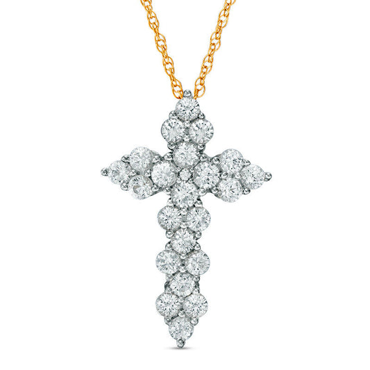 Lab-Created White Sapphire Cluster Cross Pendant in Sterling Silver with 14K Gold Plate