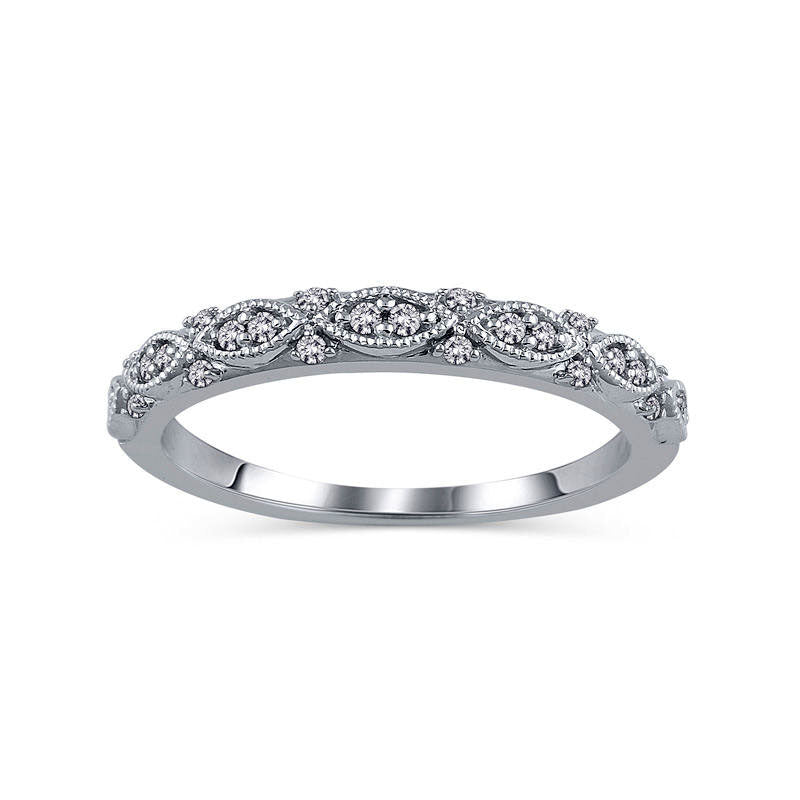 0.13 CT. T.W. Natural Diamond Art Deco Anniversary Band in Solid 14K White Gold