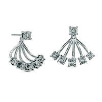 0.17 CT. T.W. Diamond Fan Front/Back Earrings in Sterling Silver