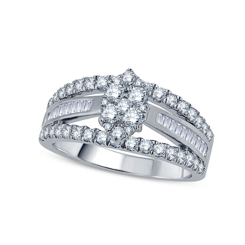 2.10 CT. T.W. Composite Natural Diamond Marquise Split Shank Engagement Ring in Solid 14K White Gold