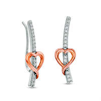 0.2 CT. T.W. Diamond Heart Crawler Earrings in Sterling Silver and 10K Rose Gold