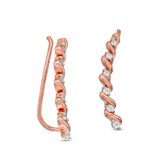 0.1 CT. T.W. Diamond Twist Crawler Earrings in 10K Rose Gold