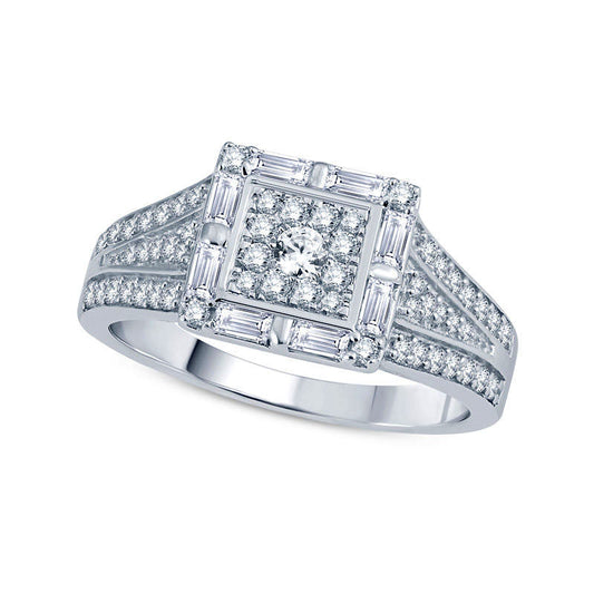 0.75 CT. T.W. Composite Natural Diamond Square Frame Engagement Ring in Solid 14K White Gold