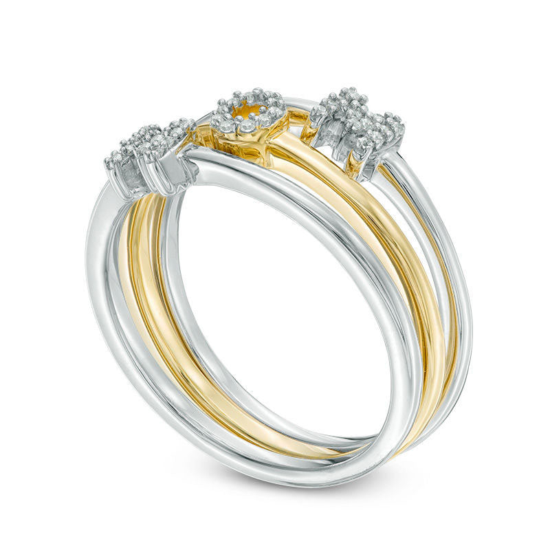 Natural Diamond Accent MOM Three Piece Stackable Ring Set in Sterling Silver and Solid 10K Yellow Gold