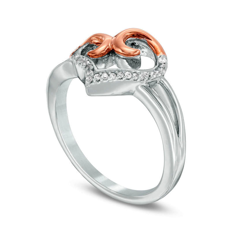 Natural Diamond Accent Swirl Heart Ring in Sterling Silver and Solid 10K Rose Gold