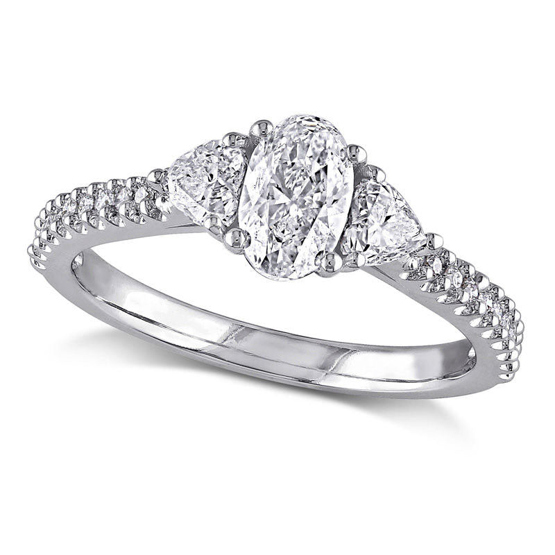 2.10 CT. T.W. Oval Natural Diamond Three Stone Engagement Ring in Solid 14K White Gold